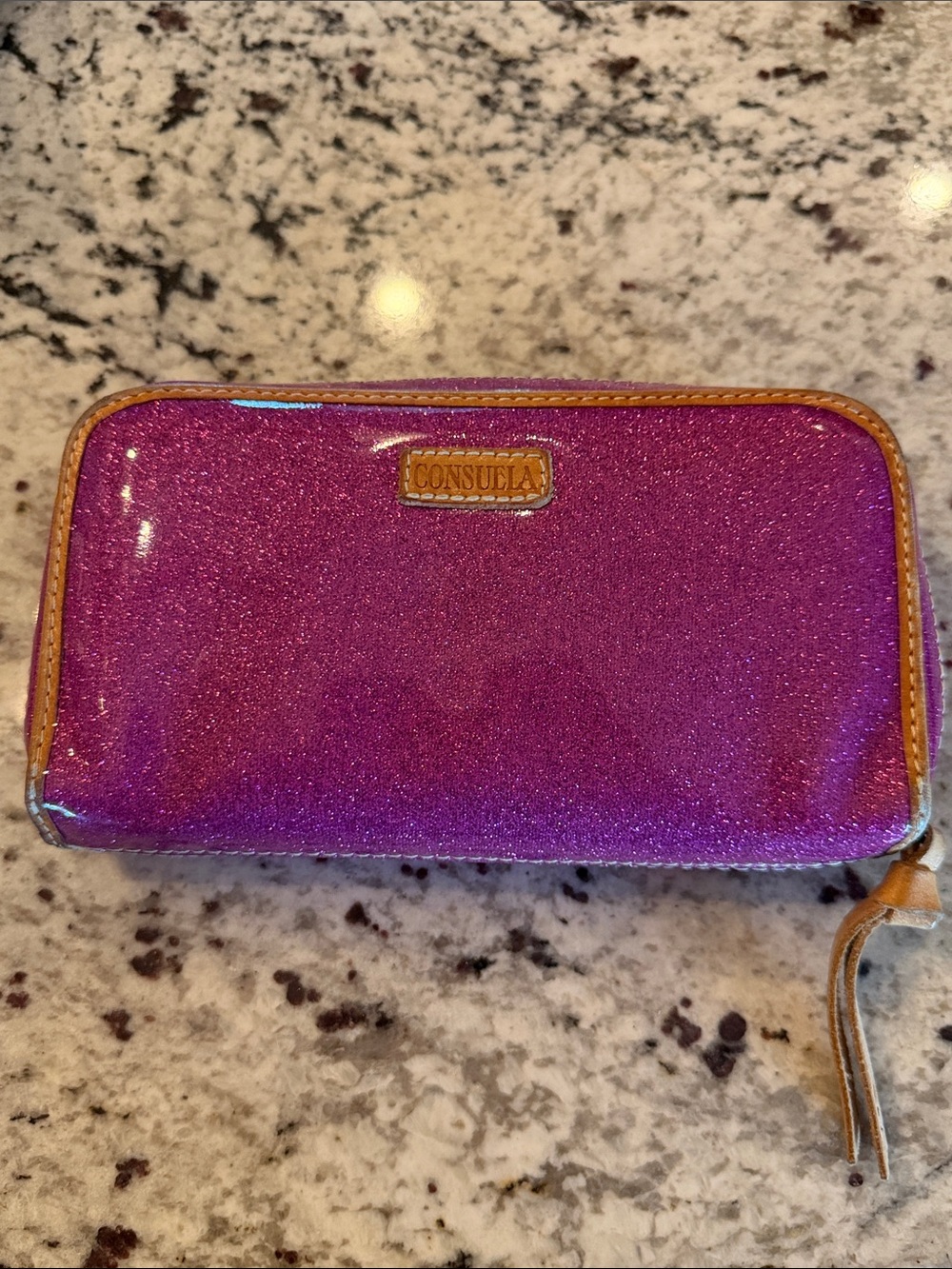 Consuela Sparkle Zip Wallet in Fuchsia with Tan Trim